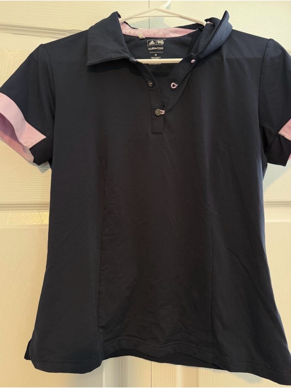 adidas Navy Polo Tee with Light Pink Trim